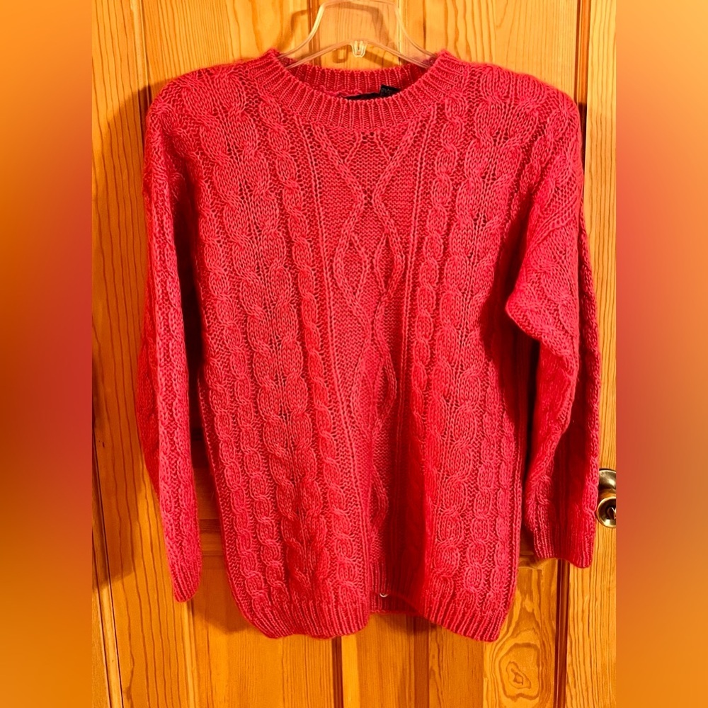 Best American Hot Pink Mohair Blend Cable Knit Sweater M Winter Cozy Barbiecore